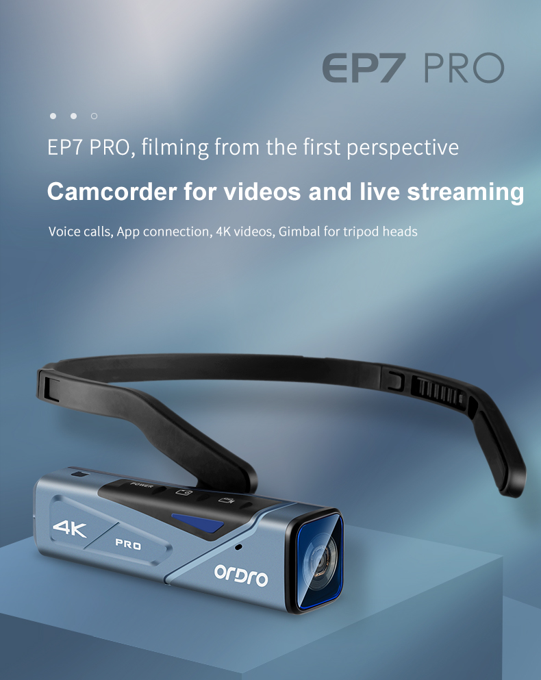 ORDRO EP7 Pro 4K/fps POV Camcorder Live Streaming Vlog Head